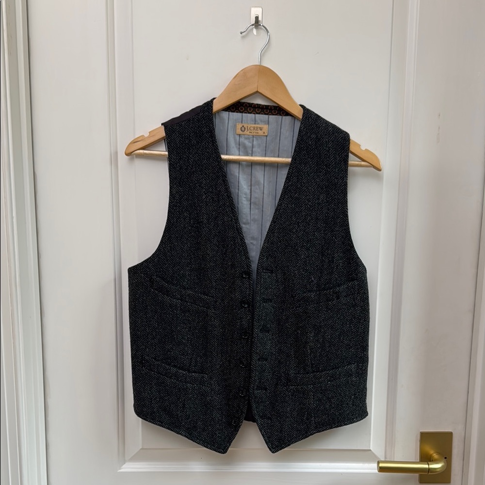 J. Crew Men's Charcoal Herringbone Wool Vest